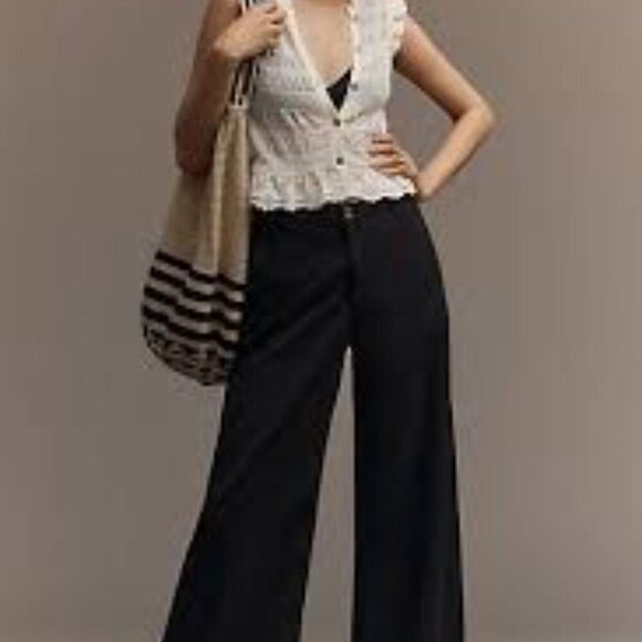 Anthro Michael Stars Soft Wide Leg Wrap Tie Front Pull-On Pants with Stretch - Picture 1 of 3